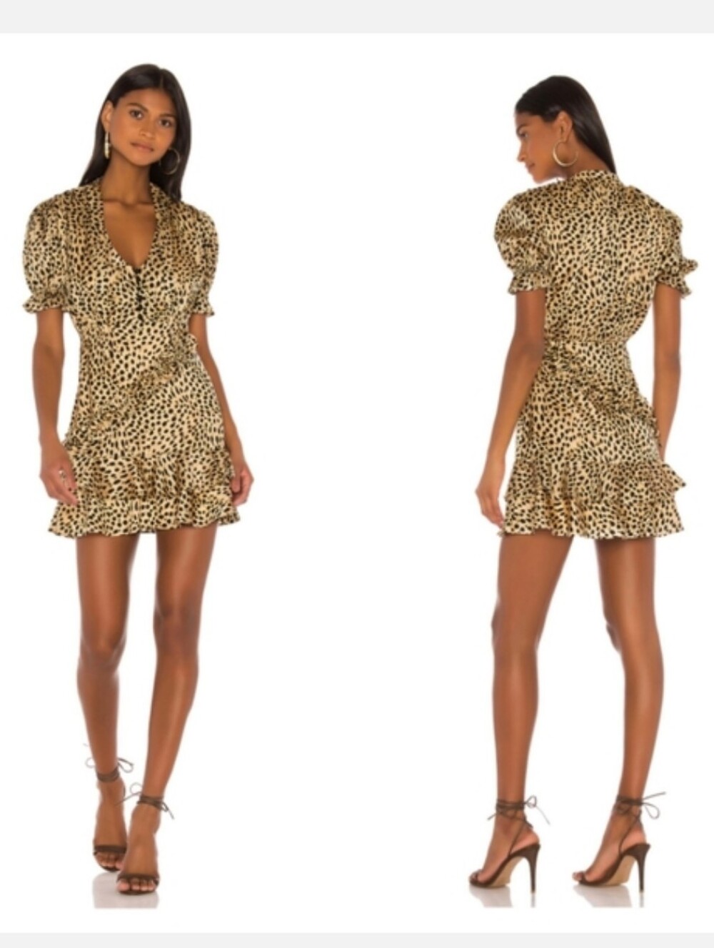 MAJORELLE Leslie Cheetah Print Ruffle Short Sleeve Mini Dress Gold & Black XXS